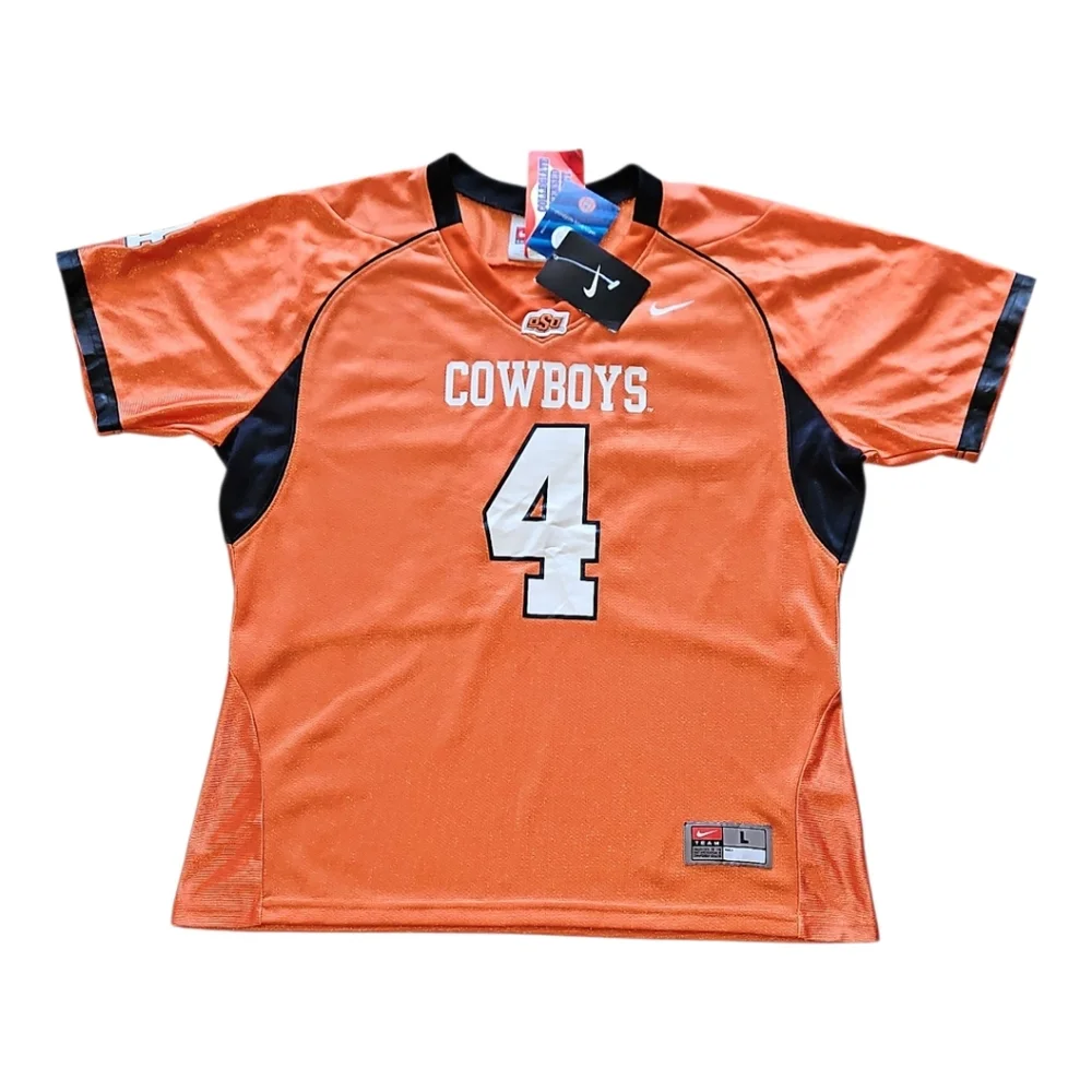 Nike NWT Oklahoma State  Cowboys #4 Jersey, Shirt Top V-neck Girls/Junior L